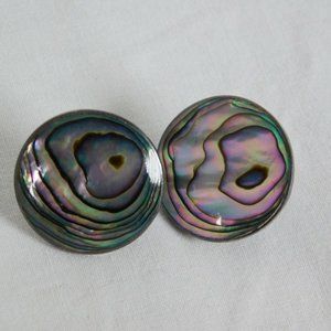 Taxco JD Sterling Silver 925 Abalone Screw Back Earrings Round Mexico Vintage
